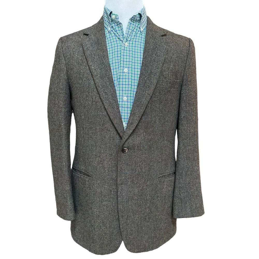 Vintage By Haggar Mens Brown Herringbone Wool Tweed Two Button Sport Coat Sz.42L